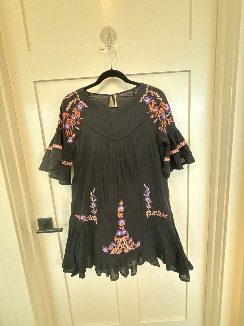 Free People Pavlo Black Embroidered Floral Mini Dress